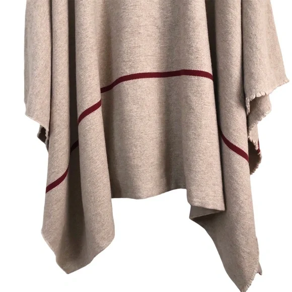 A.L.C.Rare Wool Blend Tan Boho Western Poncho with Stripe